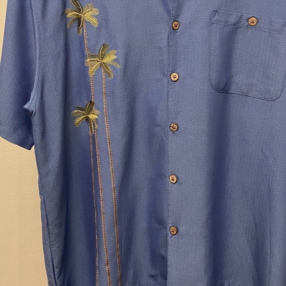 Joe Marlin XL Aloha Mens Hawaiian Shirt Blue Embroidered Palm Trees Coconut - Picture 4 of 9